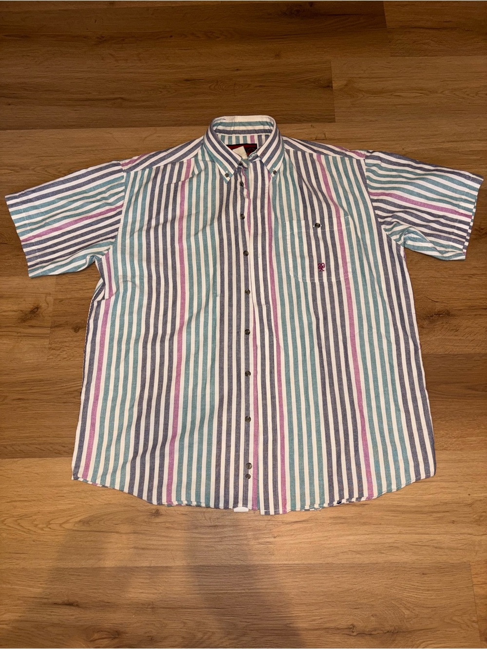 90s Wrangler TwentyX Vintage Vertical Stripe Short Sleeve Button Down Size Large